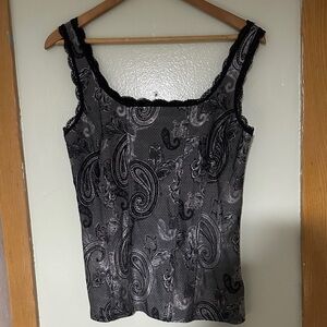 White House Black Market Black and Gray Paisley Camisole